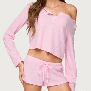 Edikted Pink Waffle Knit Lounge Set